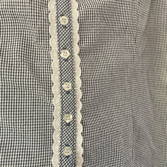 Lanz of Salzburg Pajama Set with Robe Seersucker Blue White Check Lace Trim - Picture 14 of 15